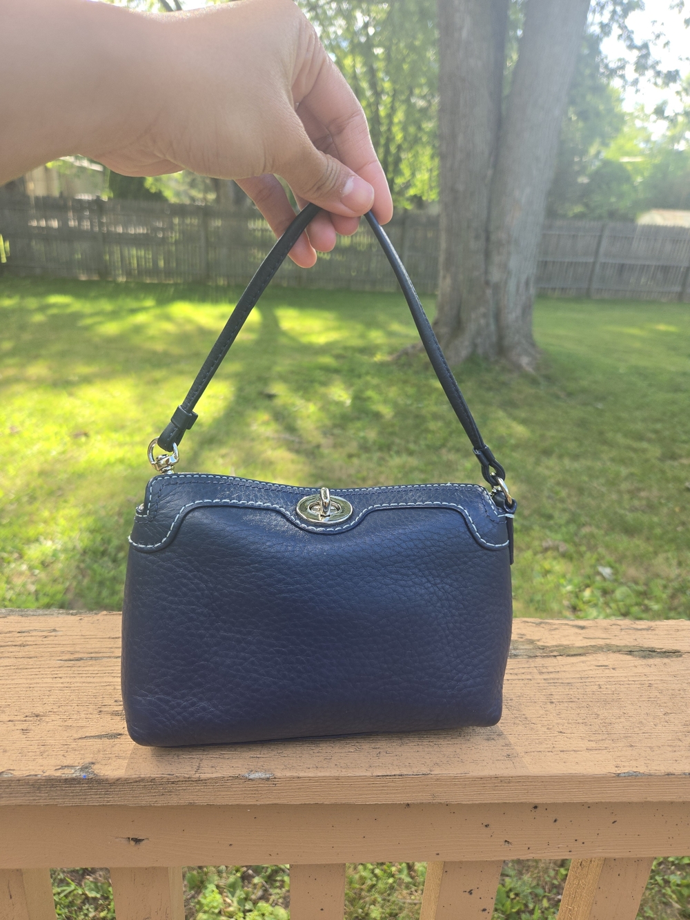 Coach Y2K Blue Pebbled Mini Turnlock Purse